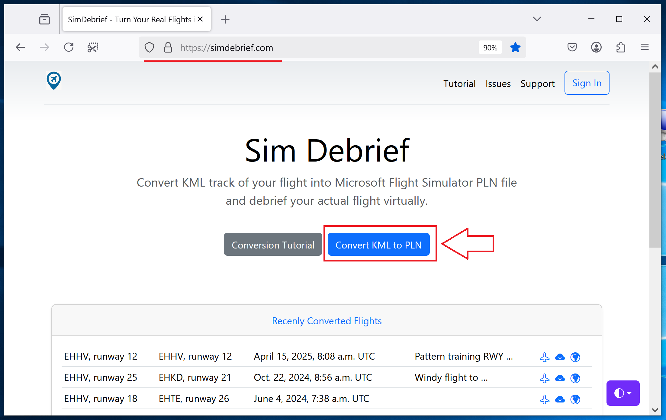 Click convert KML button