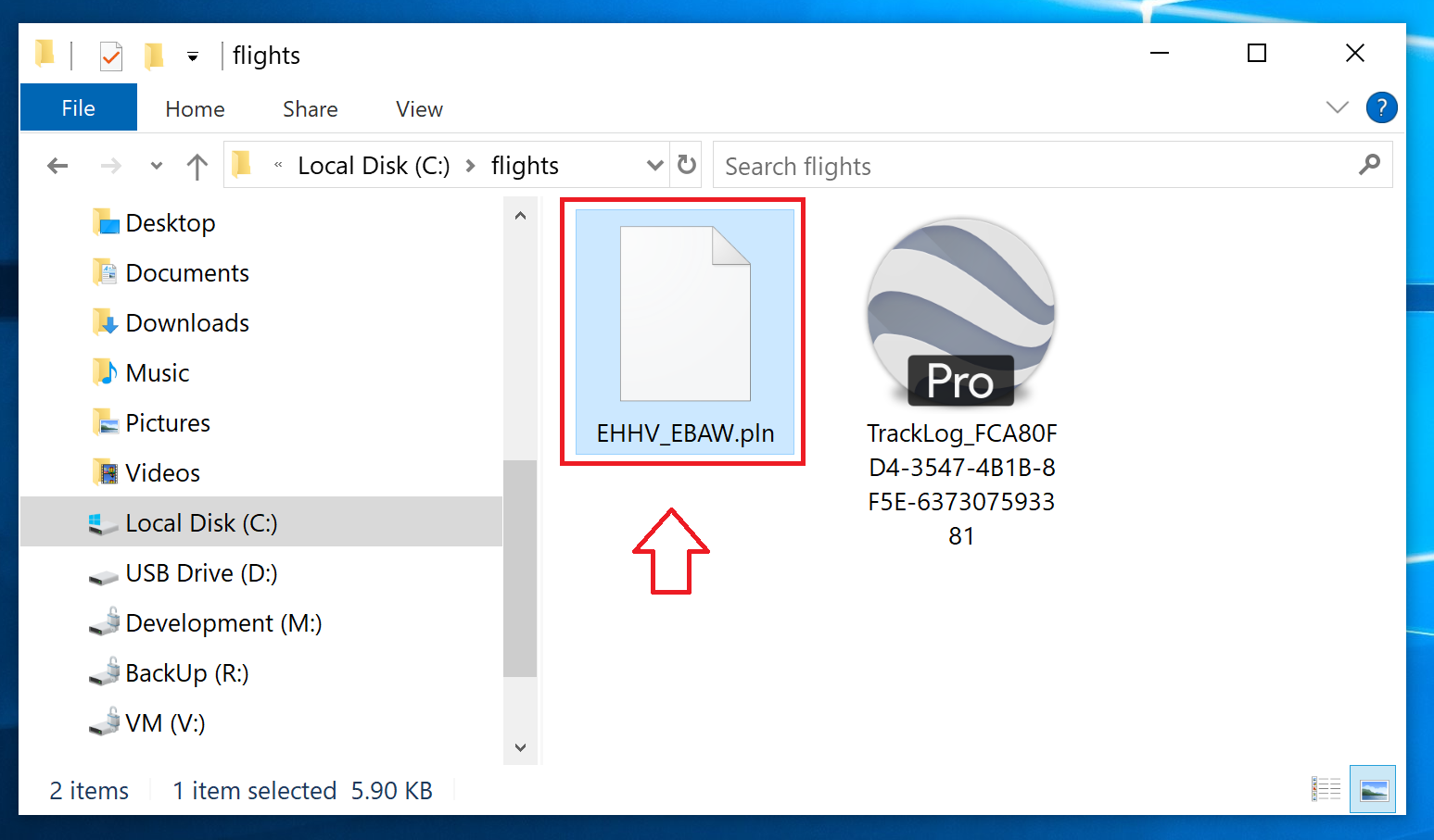 KML flight converted to PLN on disk